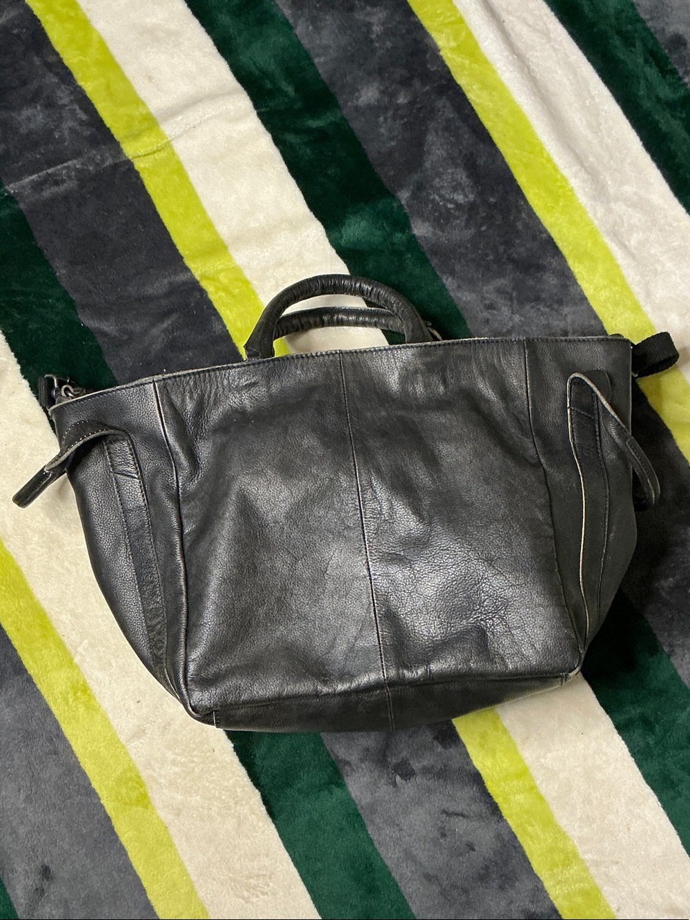 Free People We The Free Leslie Leather Tote Bag Satchel Distressed Black - Picture 5 of 14